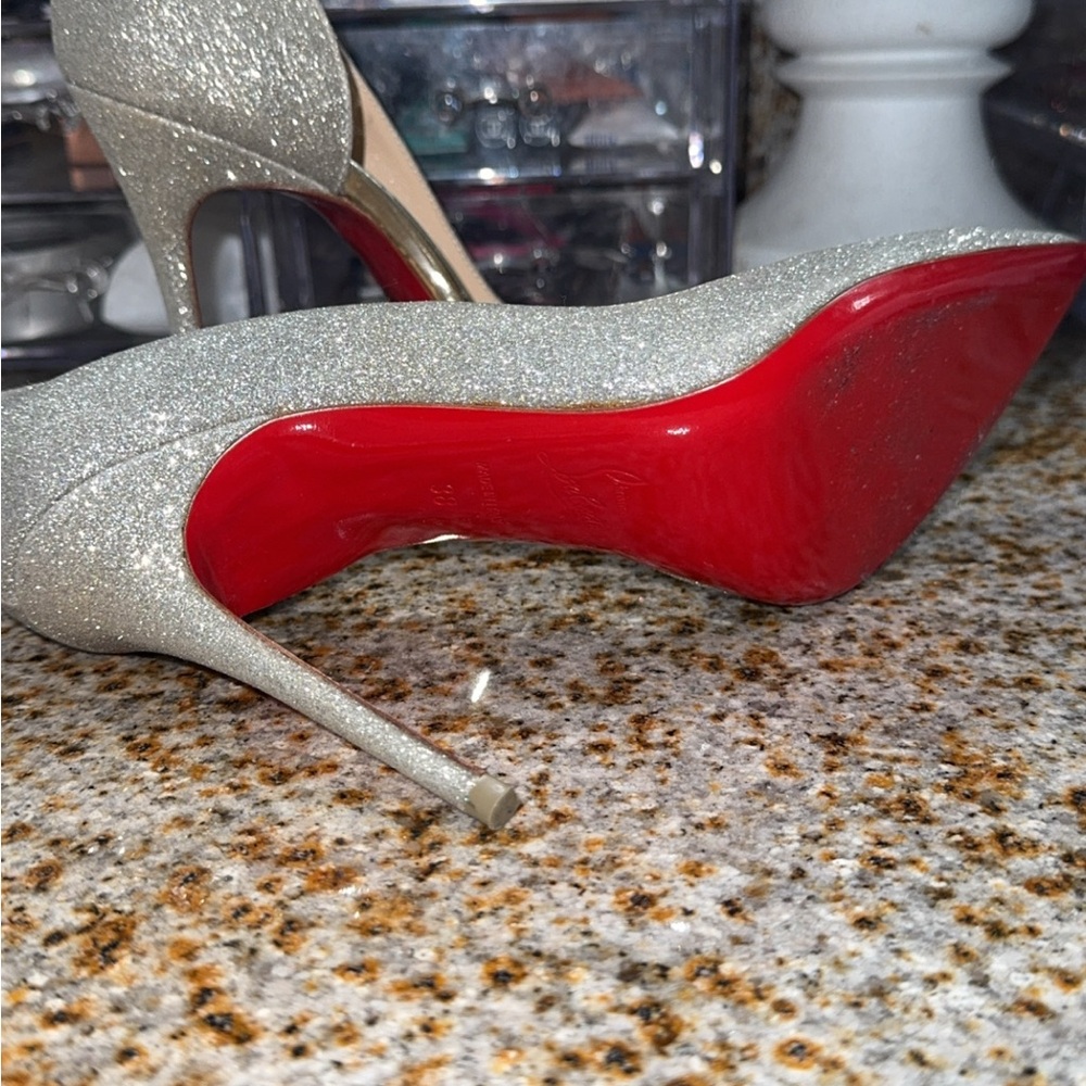 Elegant Silver Glitter Heels with Red Soles